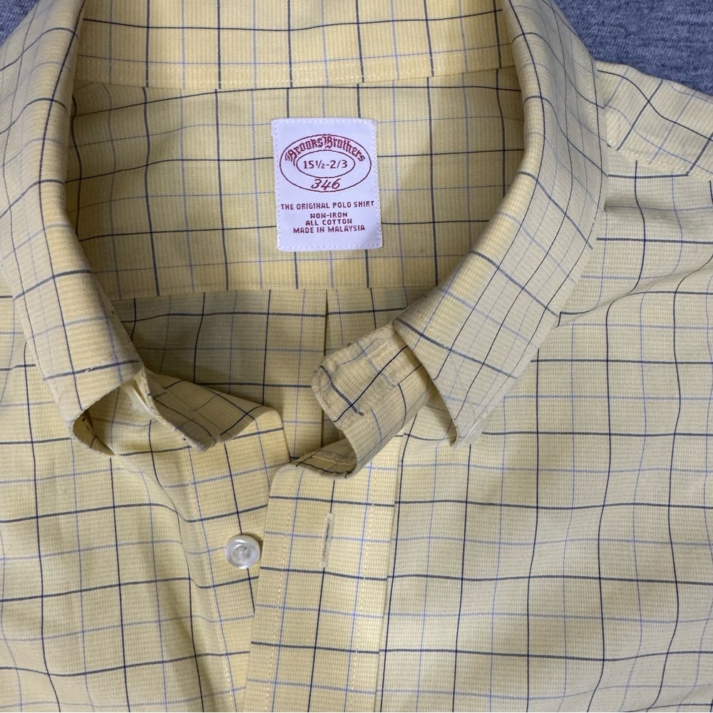 Brooks Brothers 346 Dress Shirt Men’s 15.5 32/33 Yellow Check Button Front
